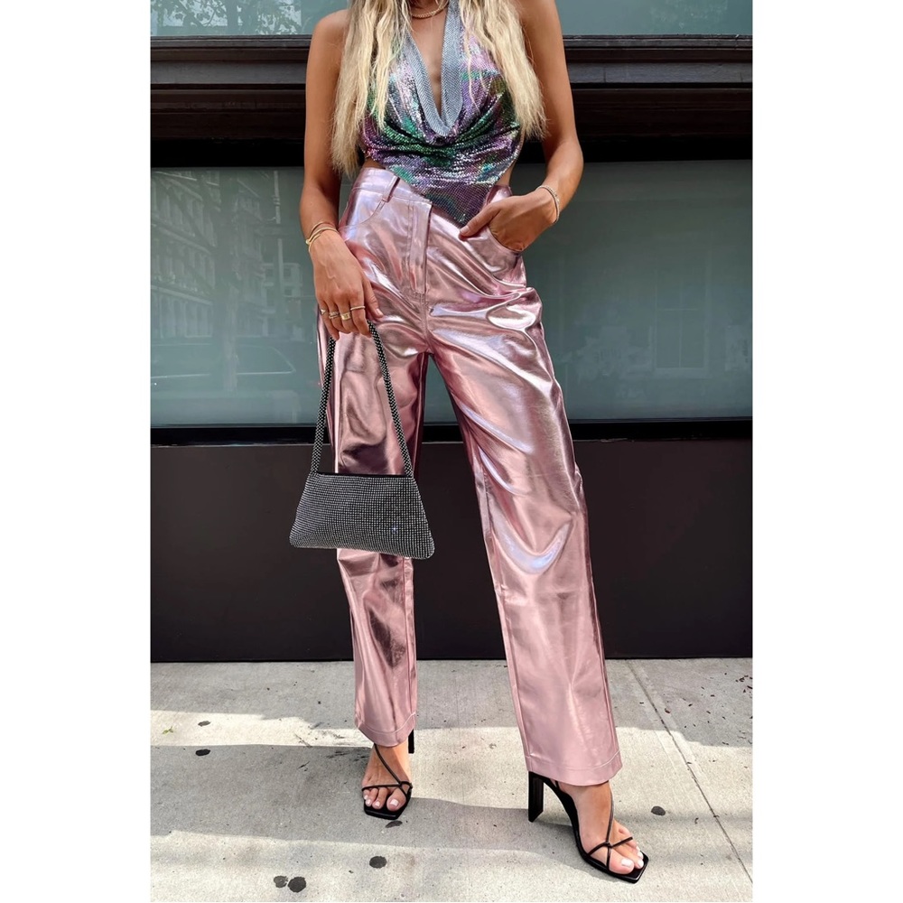 12th Tribe Rose Metallic Straight Leg Pants